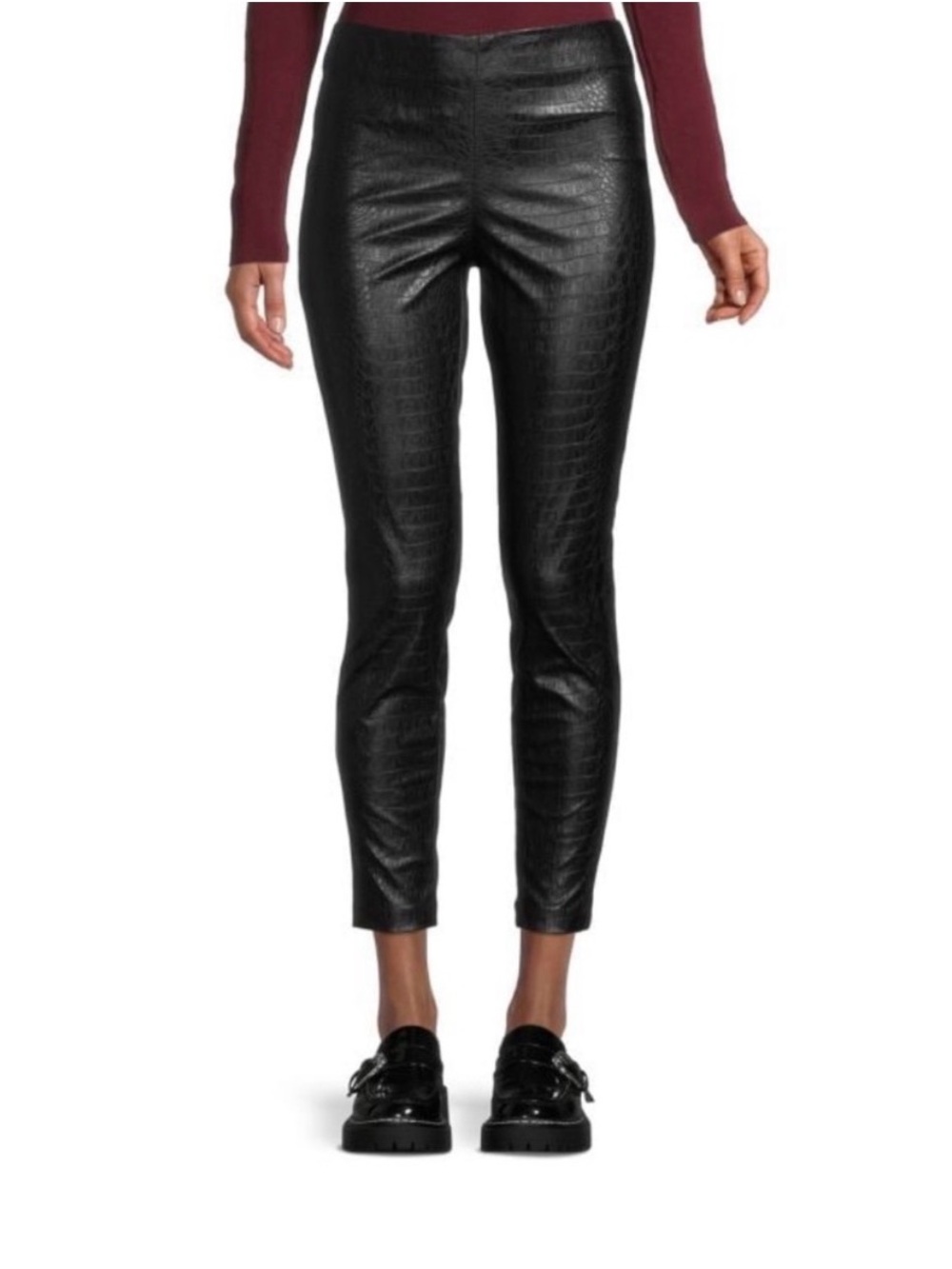 Faux Croc Leather Ankle Pants - Black